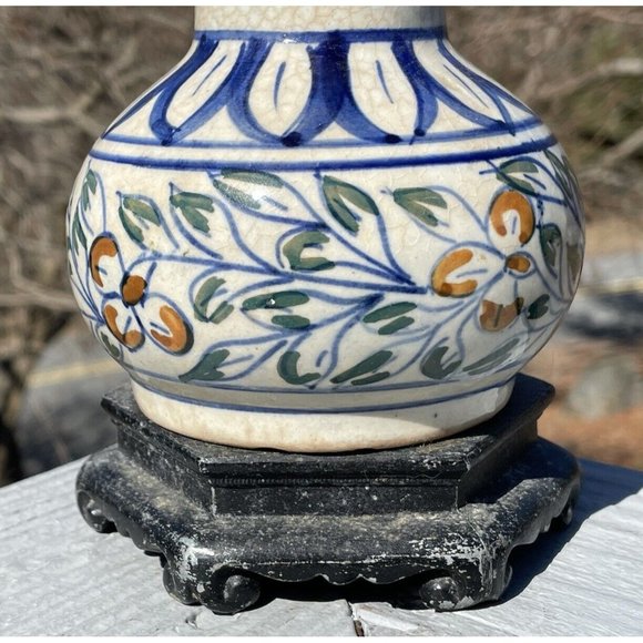 Antique Iznik Middle Eastern Pottery Glazed Faience Vase Cast Iron Loevsky Lamp - Picture 9 of 16